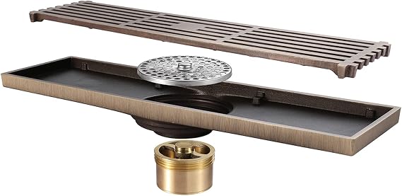 Shower Floor Drain, Floor Drain,Linear Shower Drain Hidden Antique Bronze Floor Drain Brass Shower Floor Drain Bathroom Shower Waste Drain with Removable Cover Grate