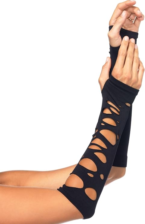 Leg Avenue Distressed Fingerless Arm Warmers, Black Arm Sleeves