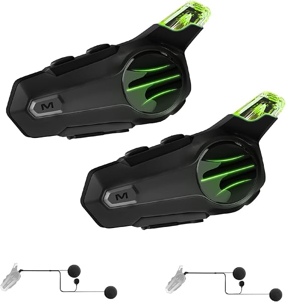 Motorcycle Bluetooth Headset for Wireless Dirt Bike 2 Riders 600M Intercom CVC Noise Cancellation Stereo HiFi Music IP67 Waterproof for Full Face Helmet with Tail Light (Black-Dual Pack)