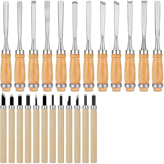 Calary 24Pcs Wood Carving Chisel Set - Kit Including Small and Large Size Wood Carver Set