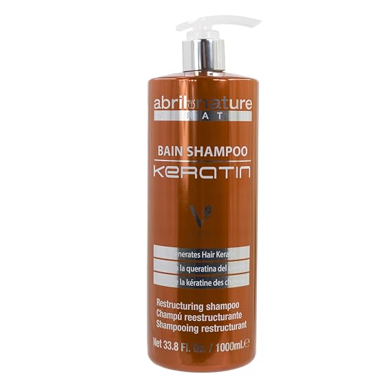 abril et nature - Professional Hairdressing Shampoo Keratin - Repairs and Restructures - For Dull Natural Hair - Ultra-Fast Action - Strengthening Treatment with Keratin - 1000 ml