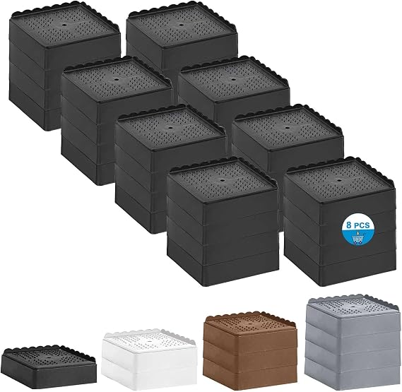 Bed Risers 1 inch, 2 inch, 3 inch, 4 inch Heavy Duty, Adjustable Furniture Riser for Table Desk Couch Sofa Chair Recliner Leg Frame Dorm, Stackable Bed Raisers Blocks (Black 8 Pack, 1+1+1+1 inch)
