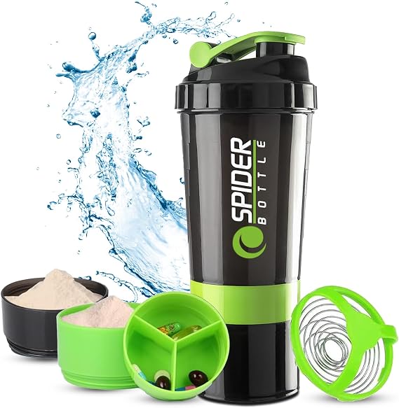Protein Shaker Bottle 500ml With Extra Compartment - Gym Shaker Bottle For Men & Women, Perfect For Protein Shakes & Supplements (Green)