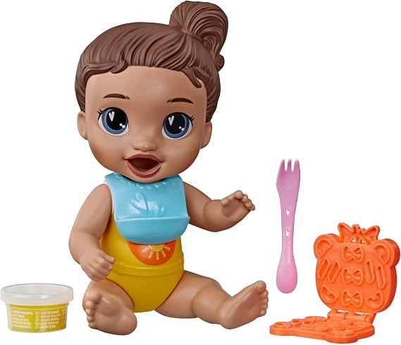 Baby Alive Dinnertime Creations, Brown Hair Doll with Play Food Accessories, 11 inches, Toys for 3+ Year Old Girls and Boys