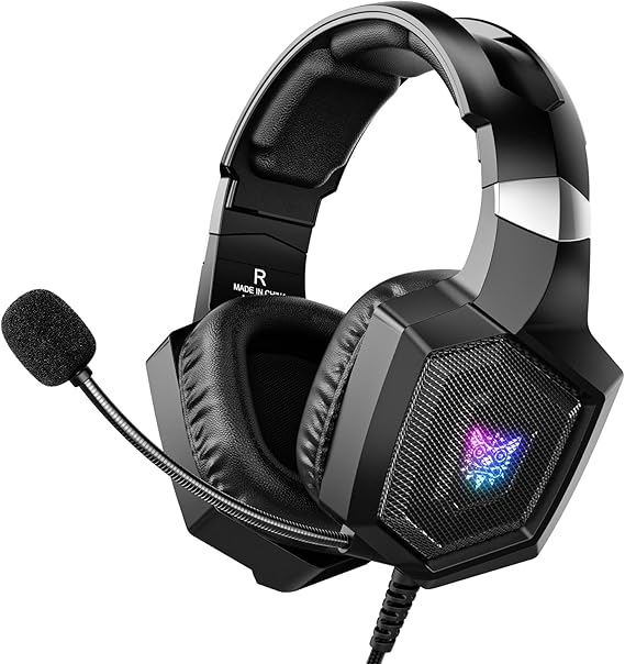 Gaming Headset with Microphone, PS4 PS5 Xbox PC Compatible Gaming Headphones with RGB Light, Noise Reduction 7.1 Surround Sound Over-Ear, PlayStation Headset with Wired 3.5mm Jack Black