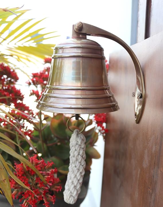 4" Solid Antique Brass Bell Quality Marine Wall Mounted Ship Hanging Bell Perfect for Dinner, Indoor, Outdoor, School, Bar, Reception, Last Order & Church By The Metal Magician