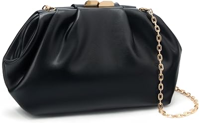 Gurina Pleated PU Clutch Purse for Women Formal - Evening Bag with Detachable Chain for Weddings, Proms