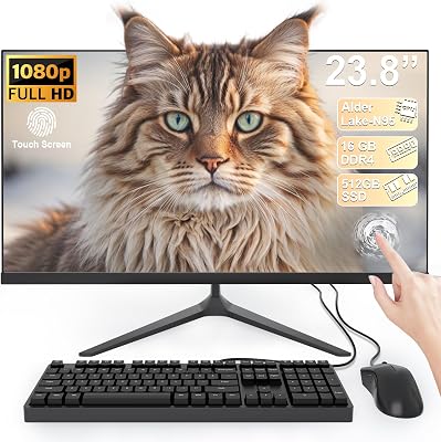 All-in-One Desktop Computer with 23.8 FHD Multi-Touch Display, All-in-One PC Alder Lake-N95 processorUp to 3.4GHz 16GB RAM 512GB SSD Features Dual-Band WiFi Bluetooth and Wired Keyboard with Mouse