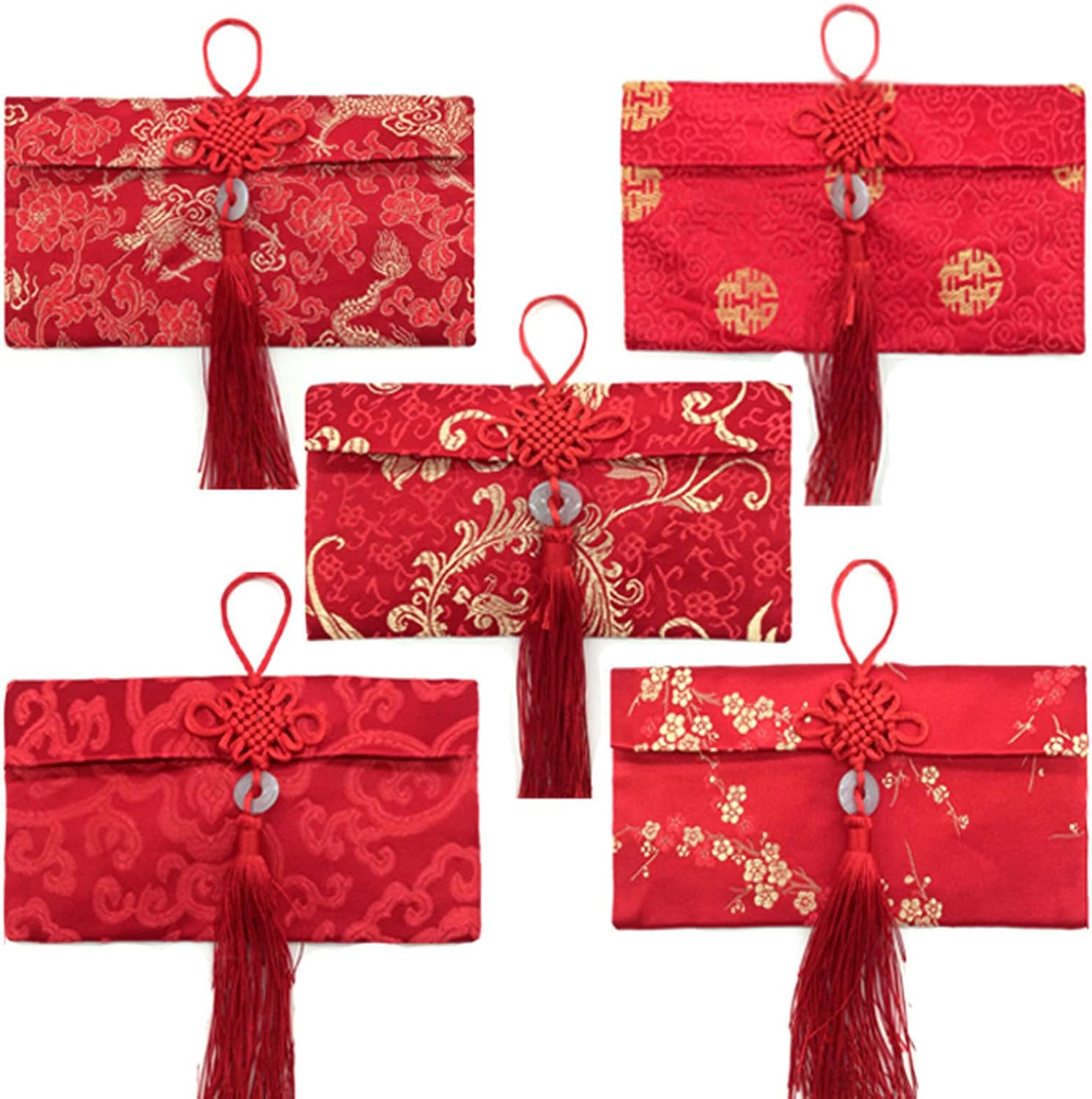 EAVOQLB Chinese Silk Red Envelopes - Lucky Money Bags for Spring Festival, Birthdays and Weddings