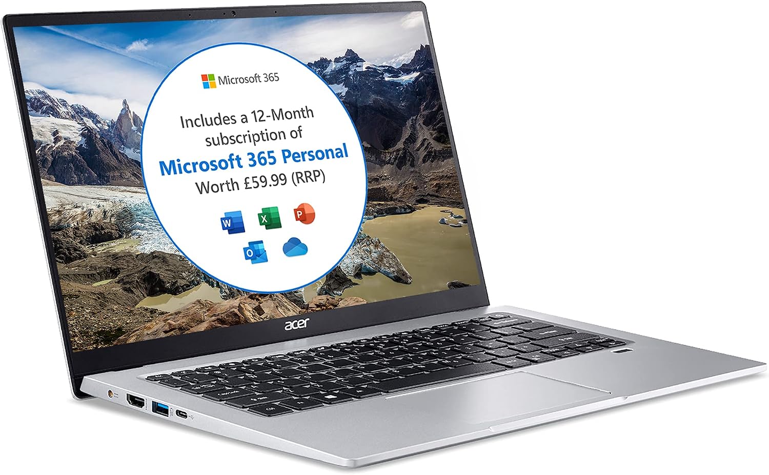 Acer Swift 1 SF114-34 14 inch Laptop - Intel Pentium N6000, 4GB, 128GB SSD, Full HD Display, Microsoft Office 365, Windows 10 in S Mode, Silver
