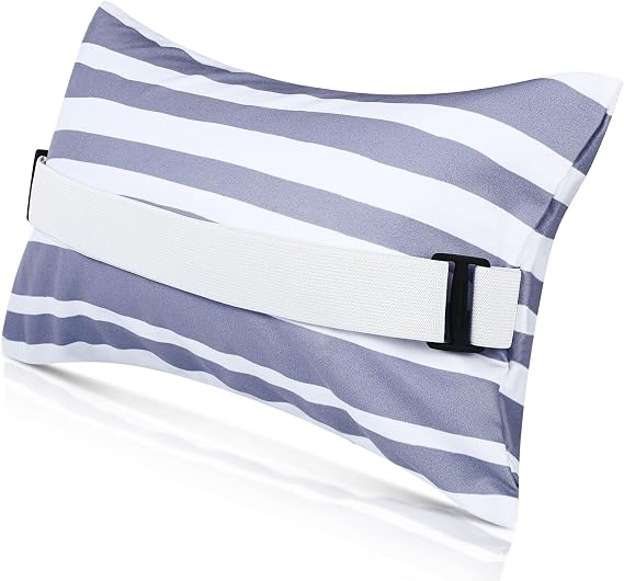 Menkxi 17"x10" Inflatable Beach Pillow with Removable Cover, Beach Chair Backpacking Pillow with Strap Stripe for Summer Sand Pools Travel Vacations(Gray White)