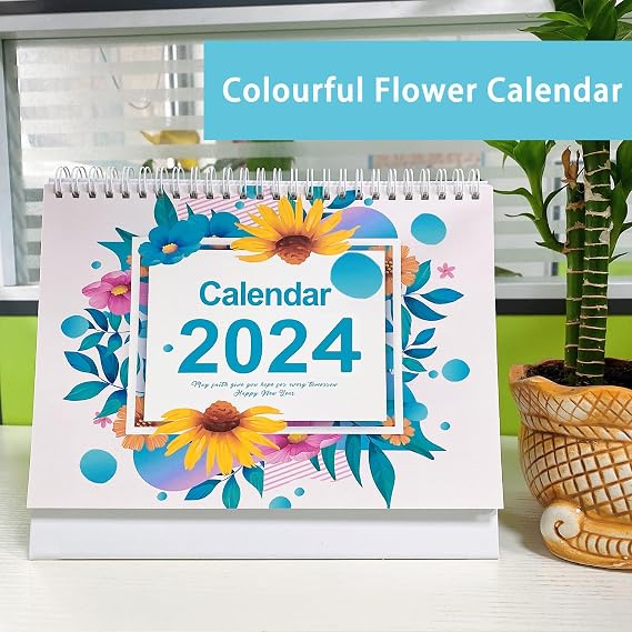 2024 Desk Calendar, Standing Desk Calendar, Jan 2024 - Dec 2024 Flip Desktop Calendar, 9''7.3'' Desk Calendar Small Monthly Desk Calendar for Home, Office and School - Large Flower