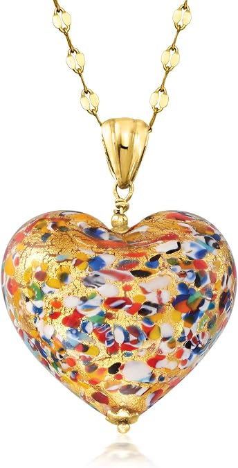 Ross-Simons Italian Murano Glass Heart Pendant Necklace in 18kt Gold Over Sterling. 18 inches