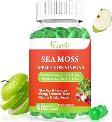Apple Cider Vinegar Gummies with Sea Moss for Metabolism, Digestion, Detox, Gut & Immune Health, Apple Flavored - 60 Count