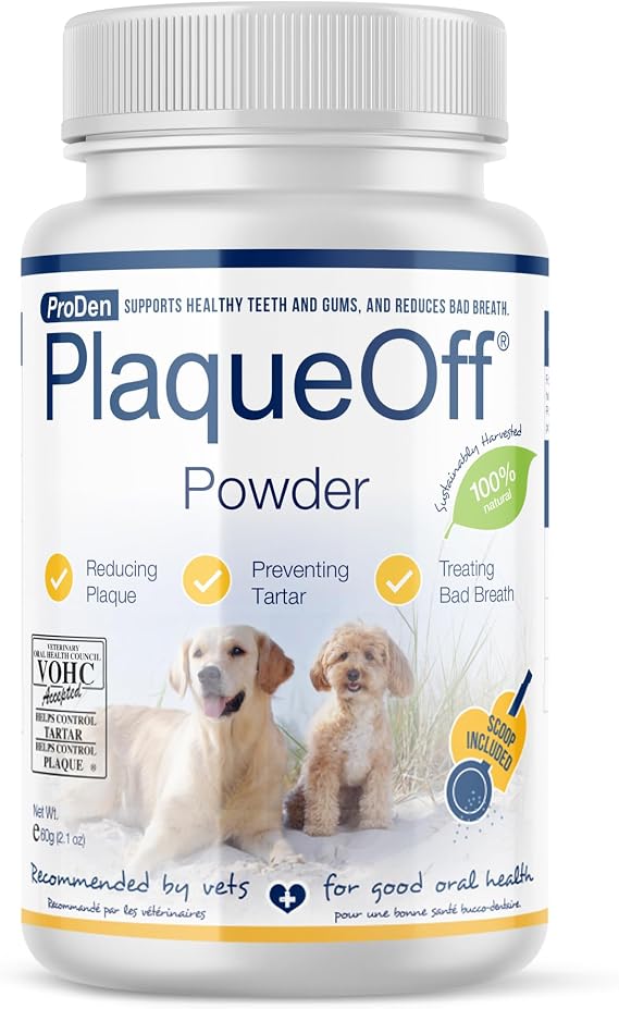 ProDen PlaqueOff Powder for Dogs - Dog Tartar and Plaque Remover - 60g | VOHC Accepted Dental Powder for Pet Oral Care - Supports Fresher Breath and Dental Hygiene - 100% Natural Kelp Formula