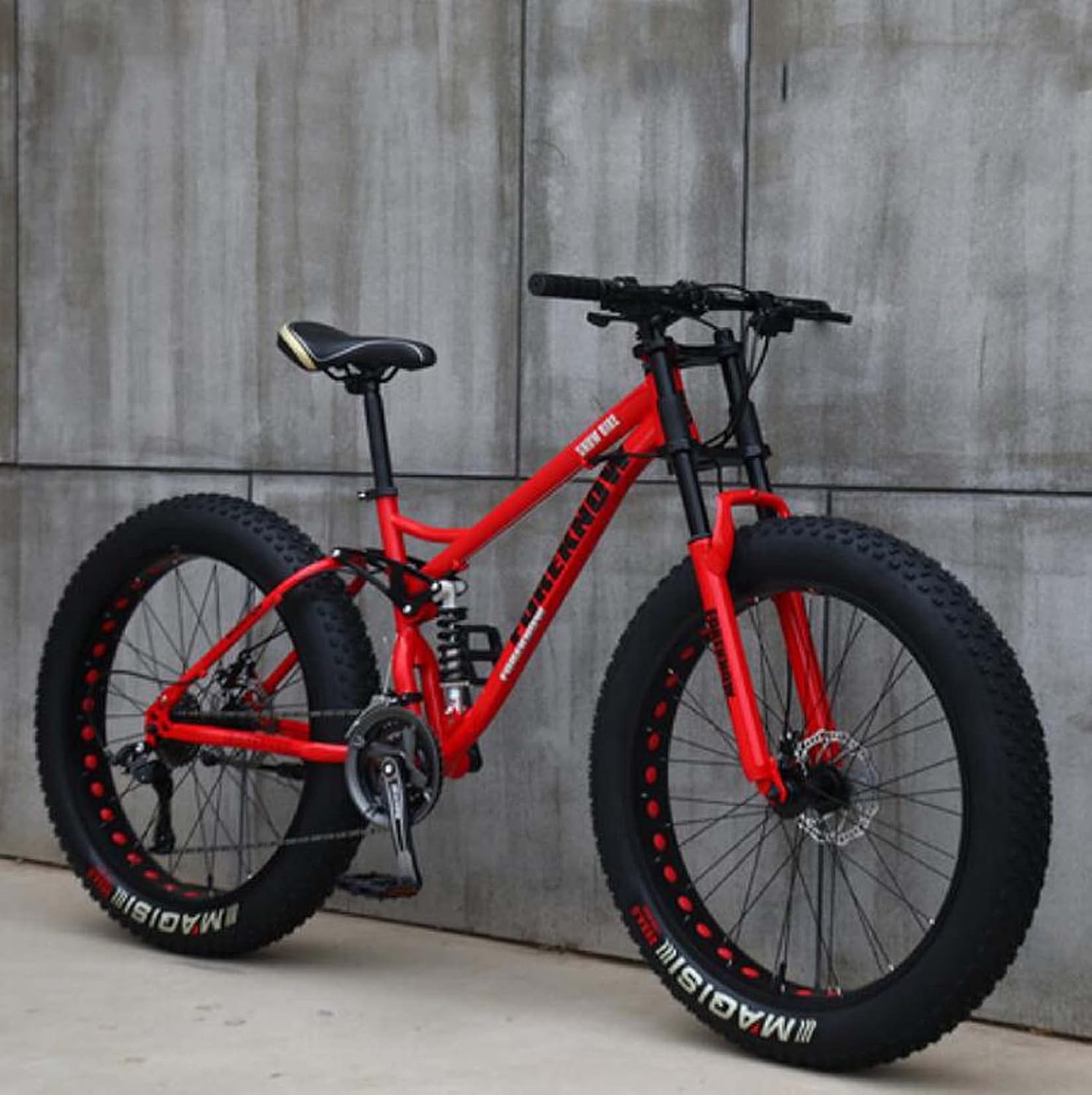 Mens Mountain Bike 26 Full Suspension Mountain Bike Bicycle, Fat Tire Bike, Soft Tail Carbon Steel Frame, Double Disc Brake, Beach Snow All Terrain MTB