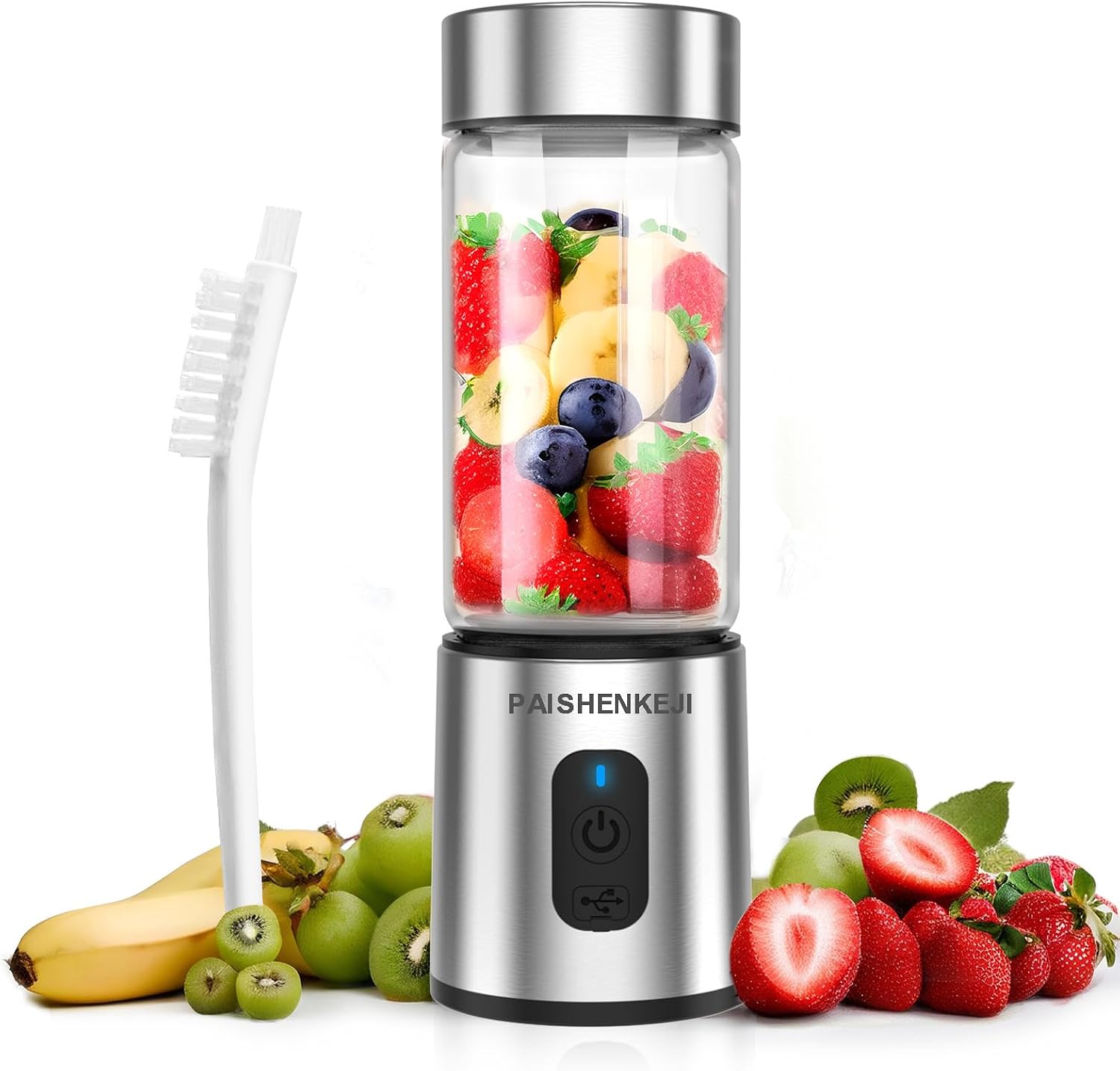 Glass Portable Blender for Smoothies: Personal Blender for Shakes and Smoothies USB Rechargeable, for Baby Food Travel Beach Office Sports Use