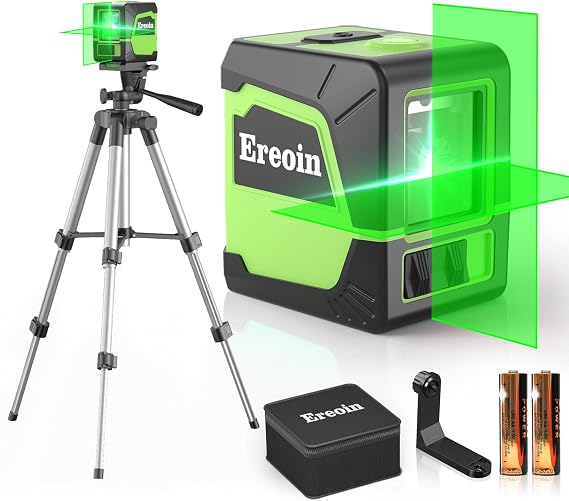 Laser Level with Tripod, 100Ft/30m Self Leveling Green Cross Line Self Level Laser Tool for Picture Hanging, Tile, Construction Indoor Project,Construction with 25in Tripod, 2 AA Batteries,Carry Bag