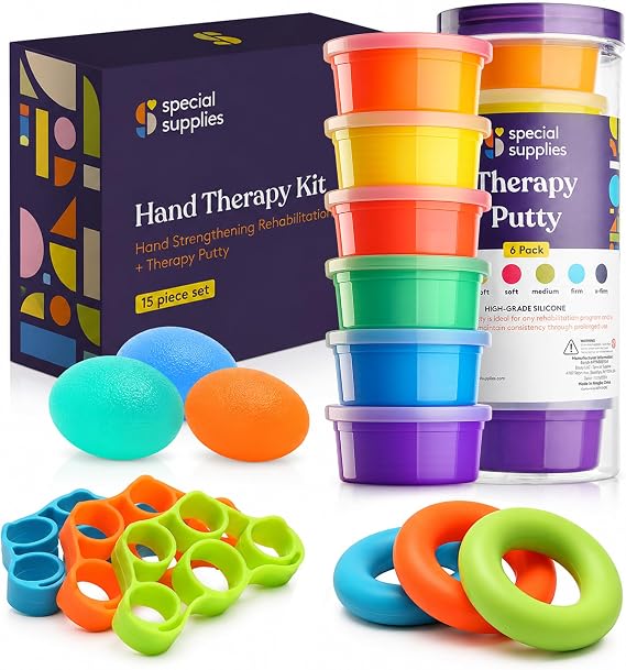 Special Supplies Physical Hand Therapy Putty Kit, Finger Exercisers, Hand Strengtheners, 15 Set Grip Strength,Dexterity, Mobility, Injury Stress Relief