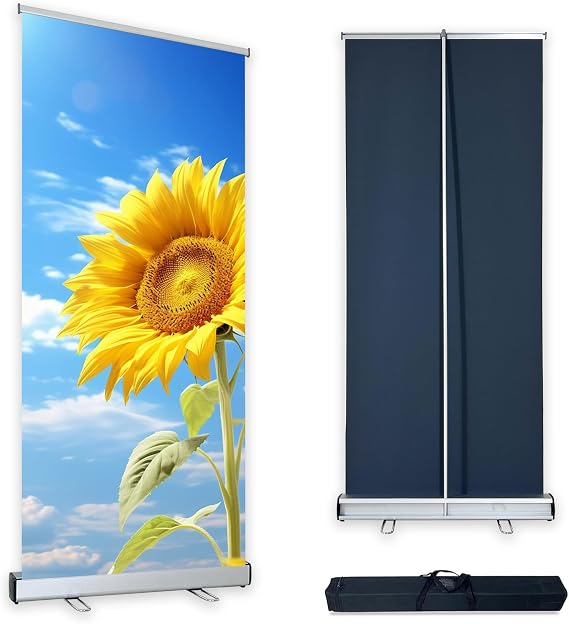 Retractable Roll Up Banner Stand - 33"x80" Heavy Duty Adjustable Display with Carrying Bag, Perfect for Trade Shows, Conferences, Events & Promotions - Easy Setup, Reusable Banner Holder (32)