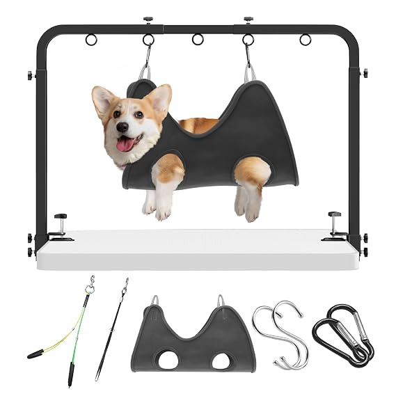 Pet Grooming Arm for Table, 42" H, 27-39" W with Hammock & 2 No-Sit Nooses