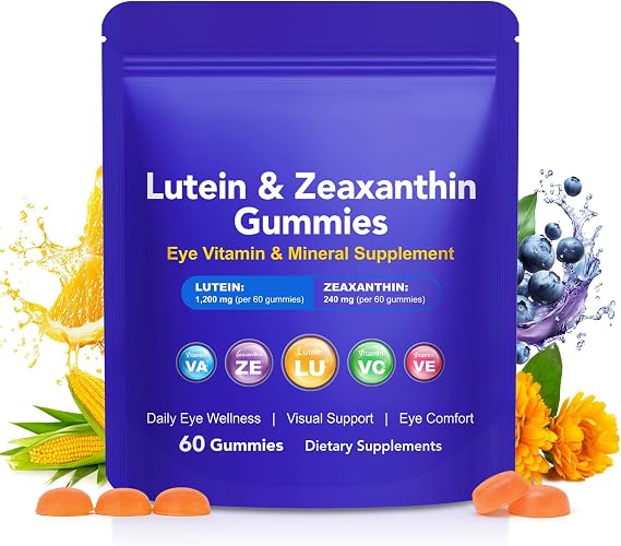 Lutein Gummies 60 Count, Eye Health Supplement, Eye Support Gummies with Zeaxanthin, Vitamins A, C & E, Provide Antioxidant Support & Maintain Visual Comfort, Daily Vision Support Supplement