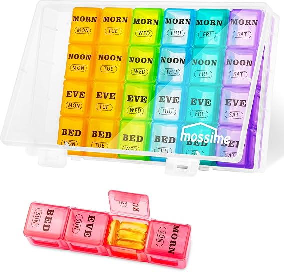 Mossime Pill Organizer 4 Times a Day, XL Weekly AM PM Pill Box, 7 Day Large