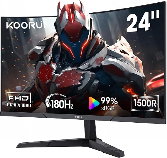 KOORUI 24 Inch Curved Monitor -180Hz 1ms Gaming Monitors FHD VA 1500R
