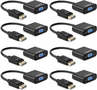 Display Port to VGA Adapter,8 Pack Gold-Plated DisplayPort DP to VGA Converter Male to Female for Computer, Desktop, Laptop, PC, Monitor, Projector, HDTV
