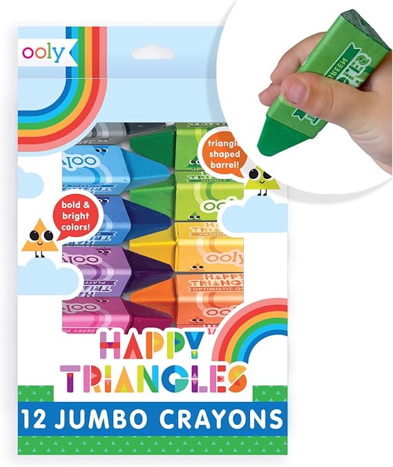 Ooly Jumbo Triangle Crayons for Toddlers Set of 12, Non-Toxic Triangle Shaped Easy to Hold Crayons for Toddler, No Rolling Crayon, Gifts for Kids