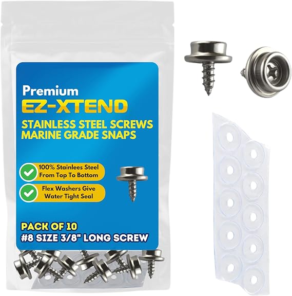 EZ-Xtend Stainless Steel Screws 3/8" #8 Marine Grade Boat Cover Snaps Kit