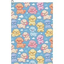 Cute Poodle Dogs Blue Fun Golf Towels for Golf Bags Men Women Golf Towel Accessories with Carabiner
