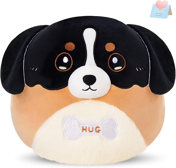 12" Bernese Mountain Dog Plush Pillow, Cute Bernese Mountain Dog Stuffed Animal Soft Puppy Plush Toy Birthday Gifts for Women Boys Girls Pet Dog Lover, Black&Brown
