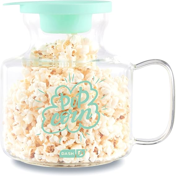 Dash Microwave Popcorn Popper - Convenient Popcorn Maker with Butter-Melting Silicone Lid - Easy to Use & Quick Cleanup - Aqua