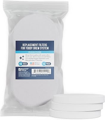 Essential Values 12-Pack Toddy Filter Replacement, Coffee Filters - Reusable Coffee Filters - Replacement Coffee Filter for Toddy Cold Brew System | Round Coffee Filter - Toddy Cold Brew System Filter