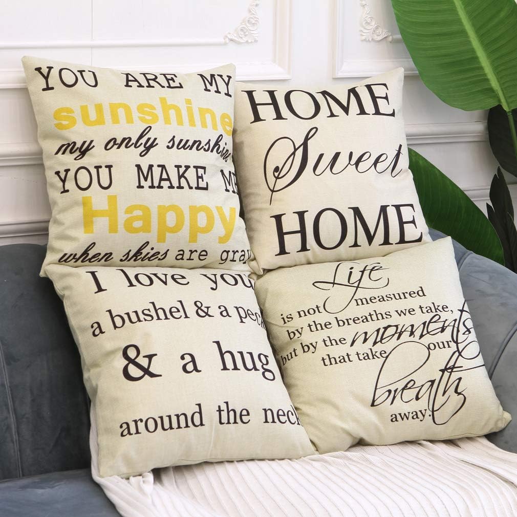 LEIOH Farmhouse Decorative Pillow Covers Set of 4 Home Sweet Home Inspirational Quotes Sofa Throw Pillow Covers Cushion Cover 18 x 18 Inc