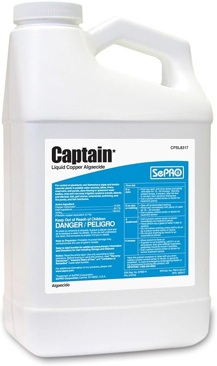 Captain Liquid Copper Algaecide, 1 Gallon EPA-Approved Algae Control for Lakes, Ponds and Reservoirs, Fast-Acting Spray Targets Algae, Chara, Safe for Livestock, Wildlife and Irrigation
