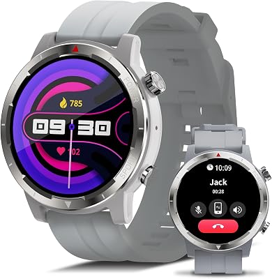 EZON Smart Watch with GPSAnswerDial Calls,1.43 AMOLED Display,Military Smartwatch Fitness Tracker with 100 Sport Modes,Heart Rate,SpO2, Sleep Monitor,Compass,Compatible with Android iOS Gray
