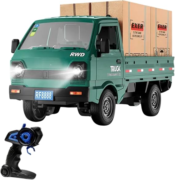 Giffy/Uzaktan Kumandalı RC Kamyonet,Yük Taşıma Aracı,Sesli,Işıklı,Şarjlı,(Pil Hediyeli),2.4 Ghz Araç, Koli Taşıyabilen Nakliye Kamyoneti (Yeşil)
