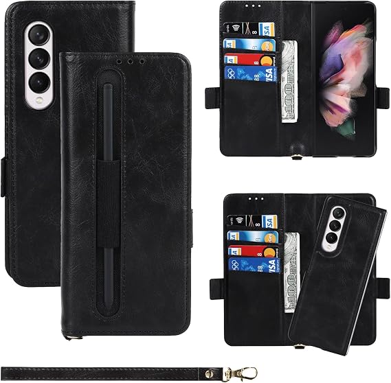 Pelanty For Galaxy Z Fold3 5G Case, 2 in 1 Separation Type, Dual Use, Samsung Galaxy Z Fold 3 5G SC-55B SCG11 Folio Case 2-Way Detachable with S Pen Storage, Horizontal Stand Function, Handmade Soft