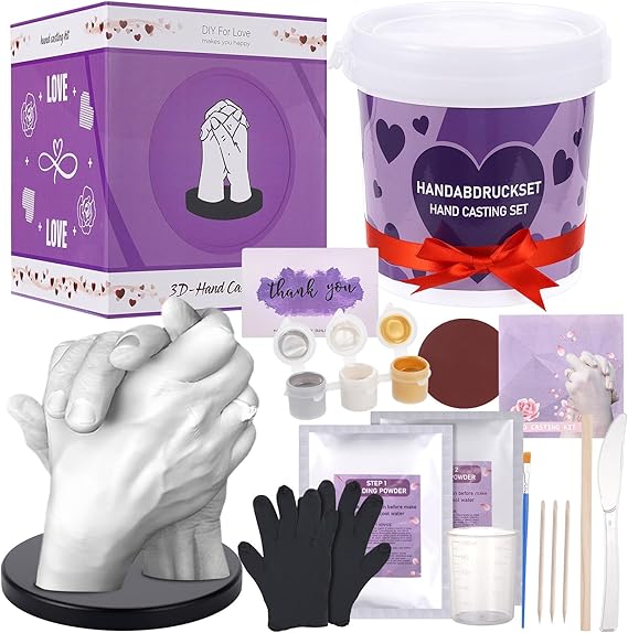 Tpudn Couple's Hand Casting Kit -DIY Lovers' Hand Mold Plaster Set for Romantic Keepsake, Wedding, Anniversary, Valentine's Day Gifts for Her or Him (Includes Chassis)
