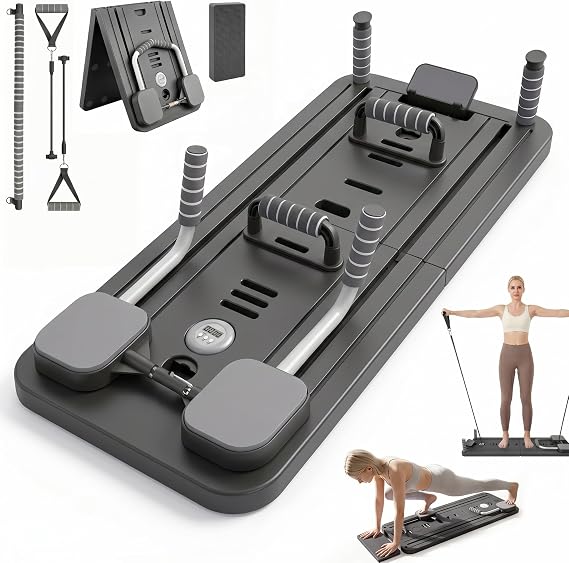 Pilates Board Reformer with Ab Roller, LED Counter & Auto Rebound Roller, Multifunctional Reformer Pilates Machine for Full Body Home Workouts