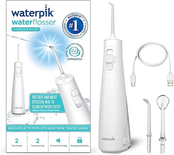Waterpik Water Flosser Cordless Pulse, Plaque remover for teeth, White