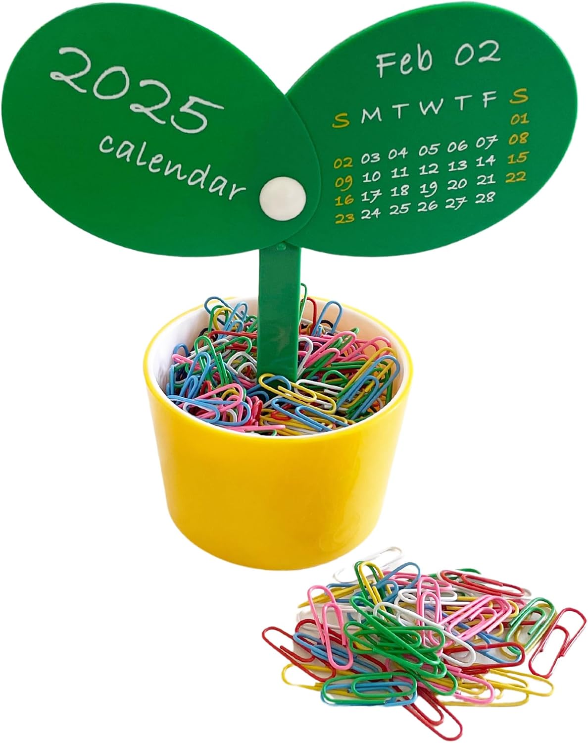 2025 Desk Calendar with 200 pcs Colored Paper Clip （1.3 inch & 1.1 inch） for Paperwork Office School and Desktop Storage