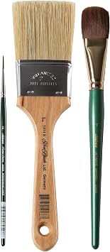 Silver Brush Limited SV-1403S Varnish & Finishing Set, 3pcs Professional Paint Brushes, Includes #2 Monogramliner, 1 Inch Oval Mop, and 2 Inch Flat Bulletin Cutter, Short Handle Paintbrushes