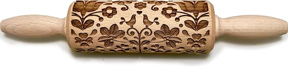 Engraved Rolling pin with Nature Floral Pattern