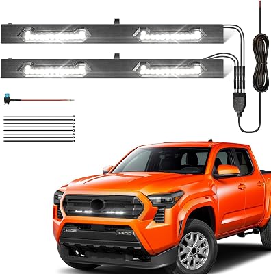 LED Grill Lights - 4PCS Front Grill Lights for Toyota Tacoma SR SR5 2024 2025 2026 with Fuse Adapter & Harness White Light with Black Shell