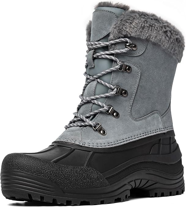 Kelway Mens Winter Boots, Insulated Waterproof Leather & Suede Snow Boots with Anti-Slip Rubber Sole, Cold Weather Outdoor Hiking Shoes