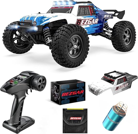 BEZGAR HM124 Brushless RC Car - 1:12 Scale 52+KM/H High Speed RC Truck, 4x4 Offroad Waterproof for All Terrains, Hobby Grade Remote Control Truck for Adults and Kids Boys with Rechargeable Battery