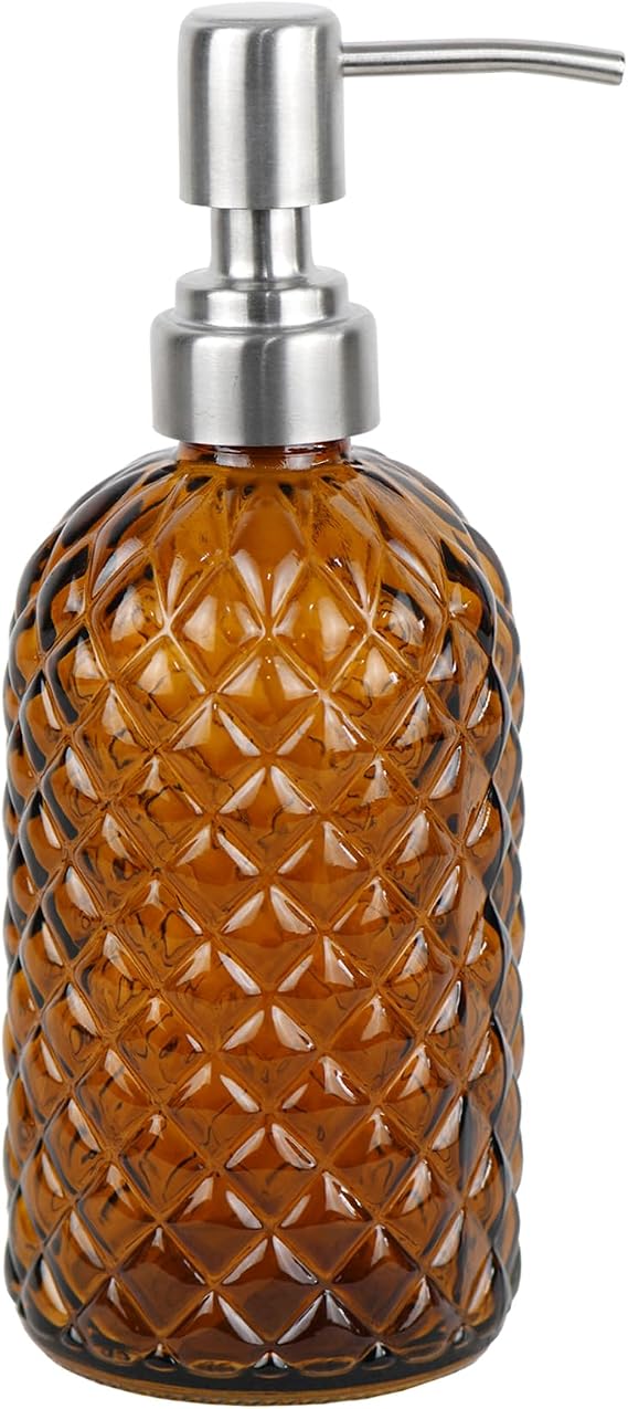 16oz Diamond Pattern Glass Soap Dispenser,with Rust Resistant Pump